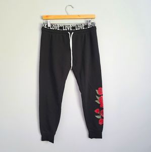 Black Jogger with Rose Print